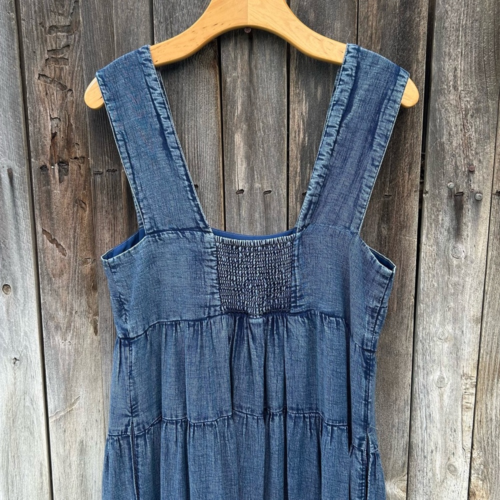 Anthropologie Helena Square Neck Tiered Midi Dress Smocked Denim Blue M - Picture 12 of 15